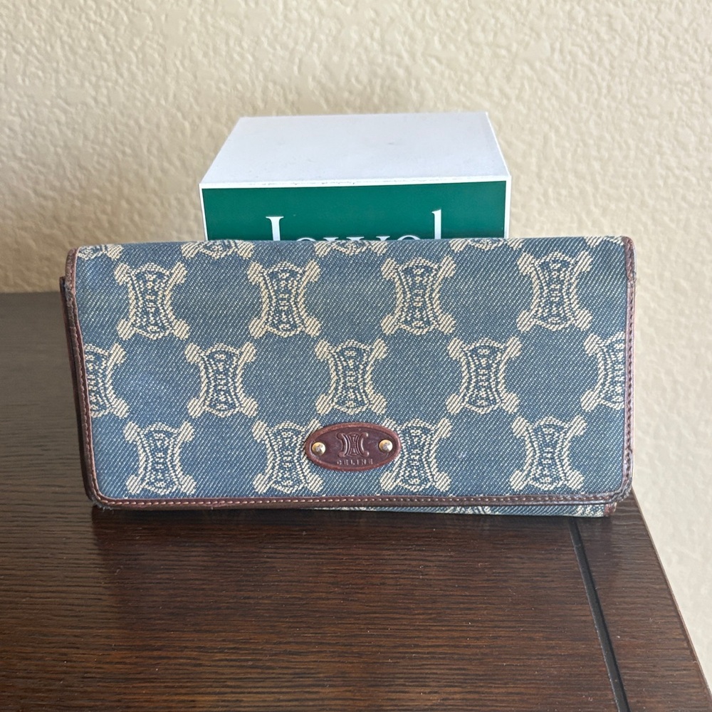Celine Macadam Triomphe Denim & Leather Continental Wallet